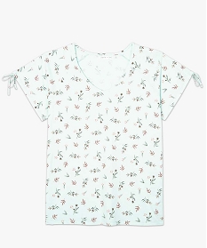 tee-shirt femme a motif col v et liens coulissants en coton bio imprime t-shirts manches courtes7685001_4