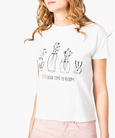 tee-shirt femme en coton bio imprime a fentes laterales blanc7685101_2