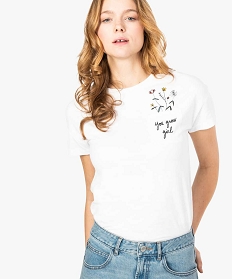 tee-shirt femme en coton a fentes laterales avec poche poitrine blanc7685201_1