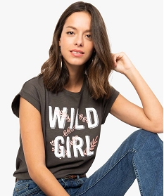 tee-shirt femme imprime a manches courtes gris7685301_1