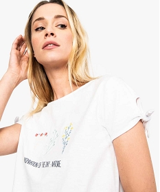 tee-shirt femme en coton bio avec manches nouees blanc brode7685501_2