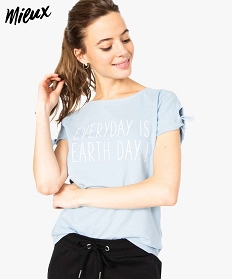 tee-shirt femme en coton bio avec manches nouees bleu7685601_1
