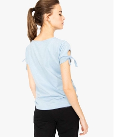 tee-shirt femme en coton bio avec manches nouees bleu t-shirts manches courtes7685601_3