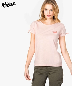 tee-shirt femme en coton bio avec manches nouees rose7685701_1