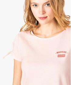 tee-shirt femme en coton bio avec manches nouees rose t-shirts manches courtes7685701_2