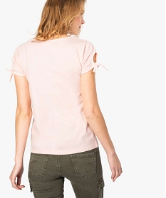 tee-shirt femme en coton bio avec manches nouees rose t-shirts manches courtes7685701_3