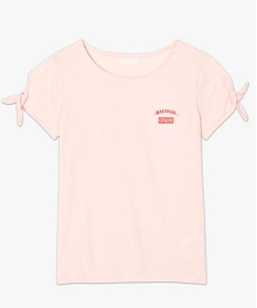 tee-shirt femme en coton bio avec manches nouees rose7685701_4