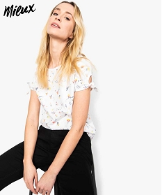 tee-shirt femme en coton bio avec manches nouees imprime t-shirts manches courtes7685801_1