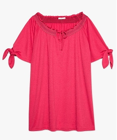 tee-shirt femme texture a manches nouees et col a smocks rose7685901_4