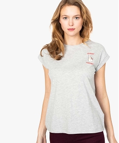 tee-shirt femme imprime avec manches courtes a revers gris7687101_1