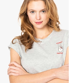 tee-shirt femme imprime avec manches courtes a revers gris7687101_2