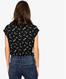 tee-shirt femme imprime avec manches courtes a revers noir7687201_3