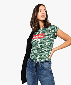 tee-shirt femme imprime avec manches courtes a revers vert7687301_1