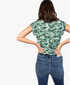 tee-shirt femme imprime avec manches courtes a revers vert7687301_3