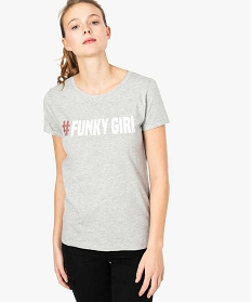 tee-shirt femme a manches courtes imprime sur lavant gris7687401_1