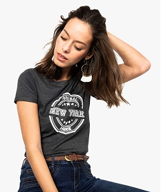 tee-shirt femme a manches courtes imprime sur lavant noir7687601_1