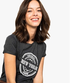 tee-shirt femme a manches courtes imprime sur lavant noir7687601_2