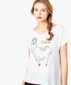 tee-shirt femme loose imprime a manches courtes chauve-souris blanc7688101_1
