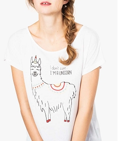 tee-shirt femme loose imprime a manches courtes chauve-souris blanc7688101_2