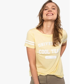 tee-shirt femme a manches courtes imprime esprit sportif jaune t-shirts manches courtes7688501_1