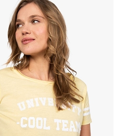 tee-shirt femme a manches courtes imprime esprit sportif jaune7688501_2