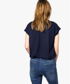 tee-shirt femme bi-matieres avec col v contrastant bleu7689201_3