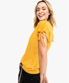 tee-shirt femme col v avec manches courtes fantaisie jaune t-shirts manches courtes7689301_1