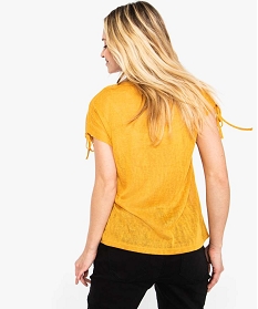 tee-shirt femme col v avec manches courtes fantaisie jaune t-shirts manches courtes7689301_3