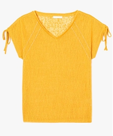 tee-shirt femme col v avec manches courtes fantaisie jaune t-shirts manches courtes7689301_4