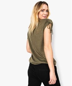 tee-shirt femme col v avec manches courtes fantaisie vert7689401_3