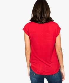 tee-shirt femme bi-matieres avec col v contrastant rouge7690601_3