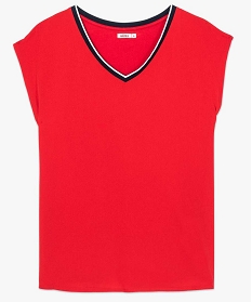 tee-shirt femme bi-matieres avec col v contrastant rouge t-shirts manches courtes7690601_4