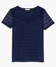 tee-shirt femme a manches courtes avec devant en dentelle bleu t-shirts manches courtes7691501_4