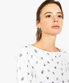 tee-shirt femme en coton bio imprime a manches longues blanc7693401_2