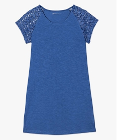 robe tee-shirt femme avec manches courtes en dentelle bleu7699501_4