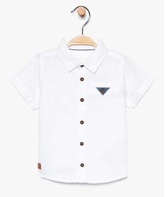 chemise garcon manches courtes en lin et coton blanc7706401_1