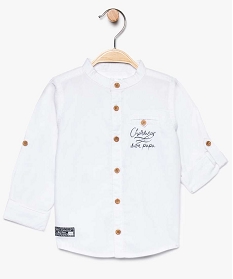 chemise bebe garcon en coton texture et col mao blanc7707101_1