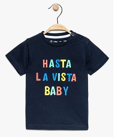 tee-shirt bebe garcon en coton bio avec inscription multicolore bleu7715501_1