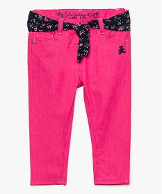 pantalon slim bebe fille avec ceinture contrastante - lulu castagnette rose pantalons7722701_1