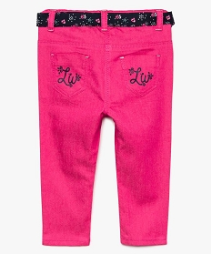 pantalon slim bebe fille avec ceinture contrastante - lulu castagnette rose pantalons7722701_2