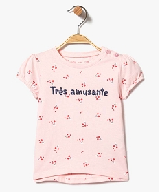 tee-shirt bebe fille a manches ballon et motifs en coton bio rose tee-shirts manches courtes7729301_1