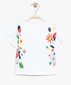 tee-shirt bebe fille avec motif fleuris et manches a volants multicolore7730401_1