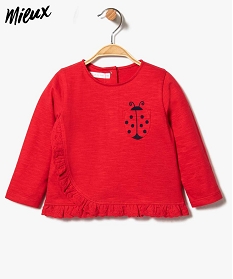 tee-shirt bebe fille avec volant brode et motif animal en coton bio rouge7732001_1