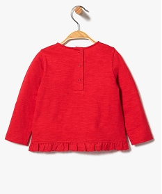 tee-shirt bebe fille avec volant brode et motif animal en coton bio rouge7732001_2