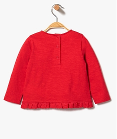 tee-shirt bebe fille avec volant brode et motif animal en coton bio rouge7732001_3