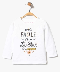 tee-shirt bebe fille imprime avec fronces aux epaules blanc7732201_1