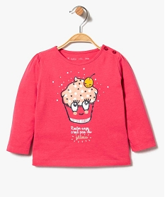 tee-shirt bebe fille imprime avec fronces aux epaules rose7732301_1
