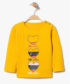 tee-shirt bebe fille imprime avec fronces aux epaules jaune7732401_1
