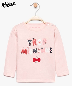 tee-shirt bebe fille avec epaules froncees et grand motif floque en coton bio rose7732601_1