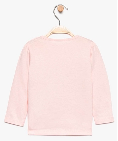 tee-shirt bebe fille avec epaules froncees et grand motif floque en coton bio rose tee-shirts manches longues7732601_2